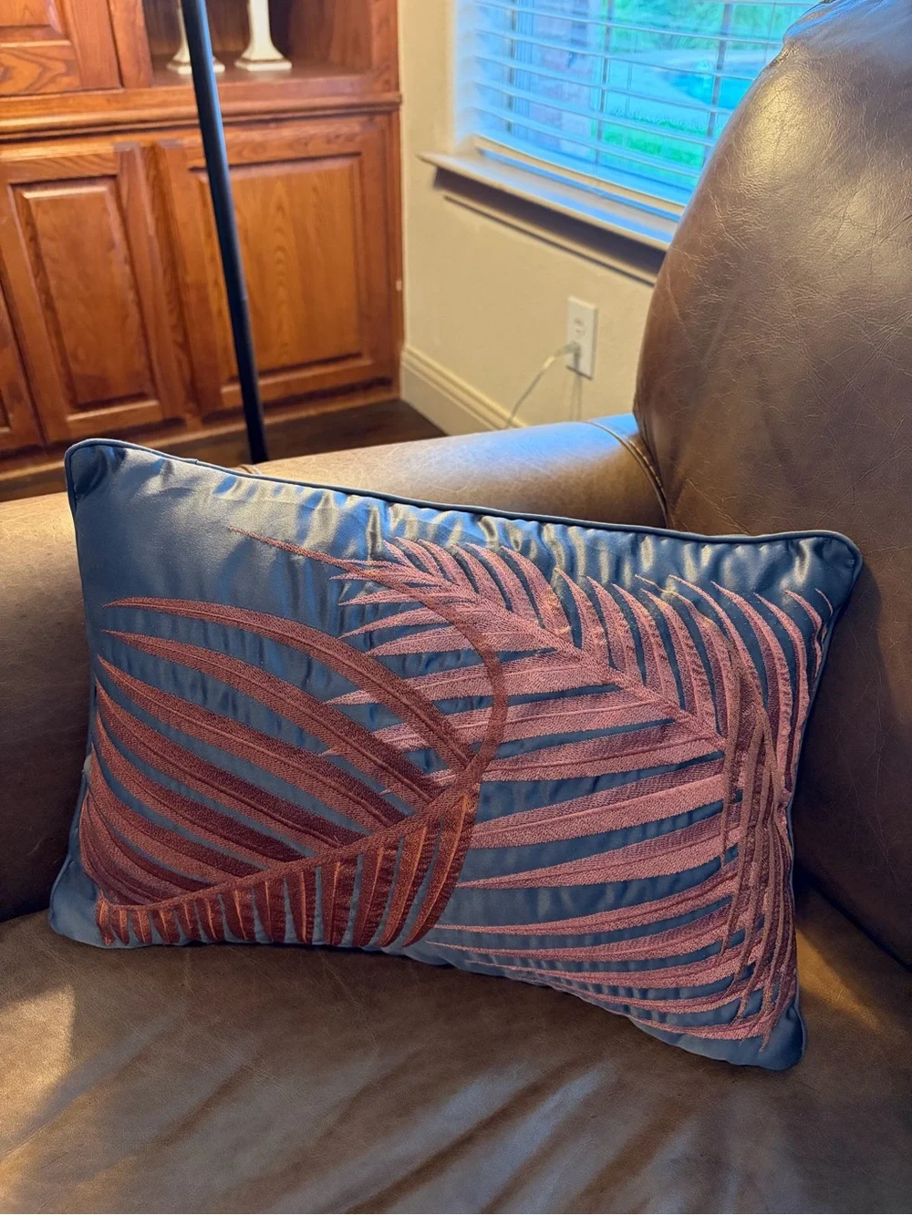 LUOLAI Silk Decorative Pillow Brown Black Embroidered Luxury Accent Cushion